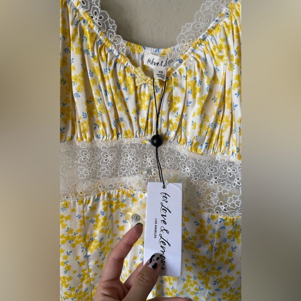 NWT For Love and Lemons Daffodil Mini Yellow Dress Puff Sleeve in Floral Size XS - Picture 9 of 10